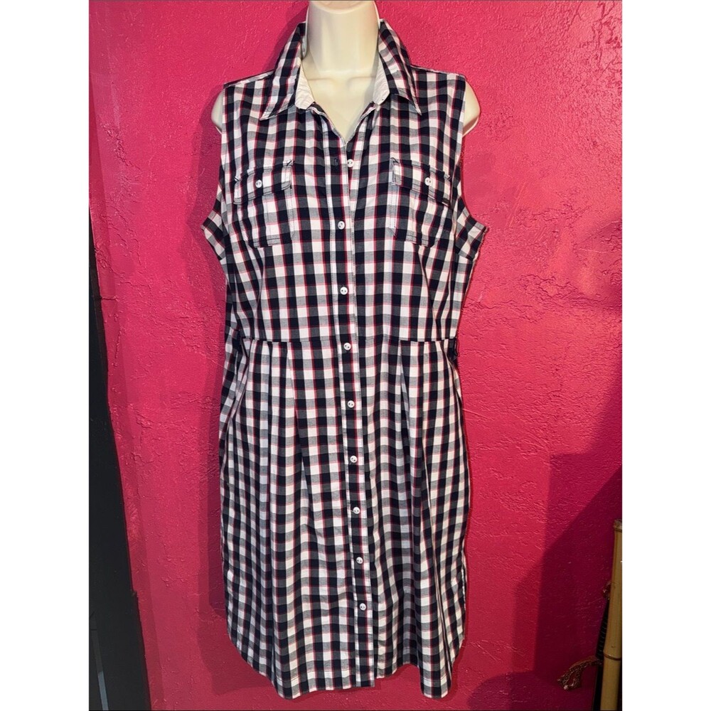 Tommy Hilfiger cotton Sleeveless gingham Plaid Button-Front shirt Dress. Sz L